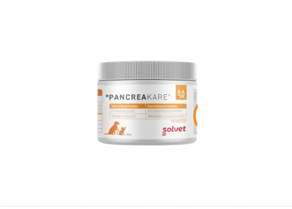 Container of Pancreakare Pancrelipase Powder for pets by Solvet.